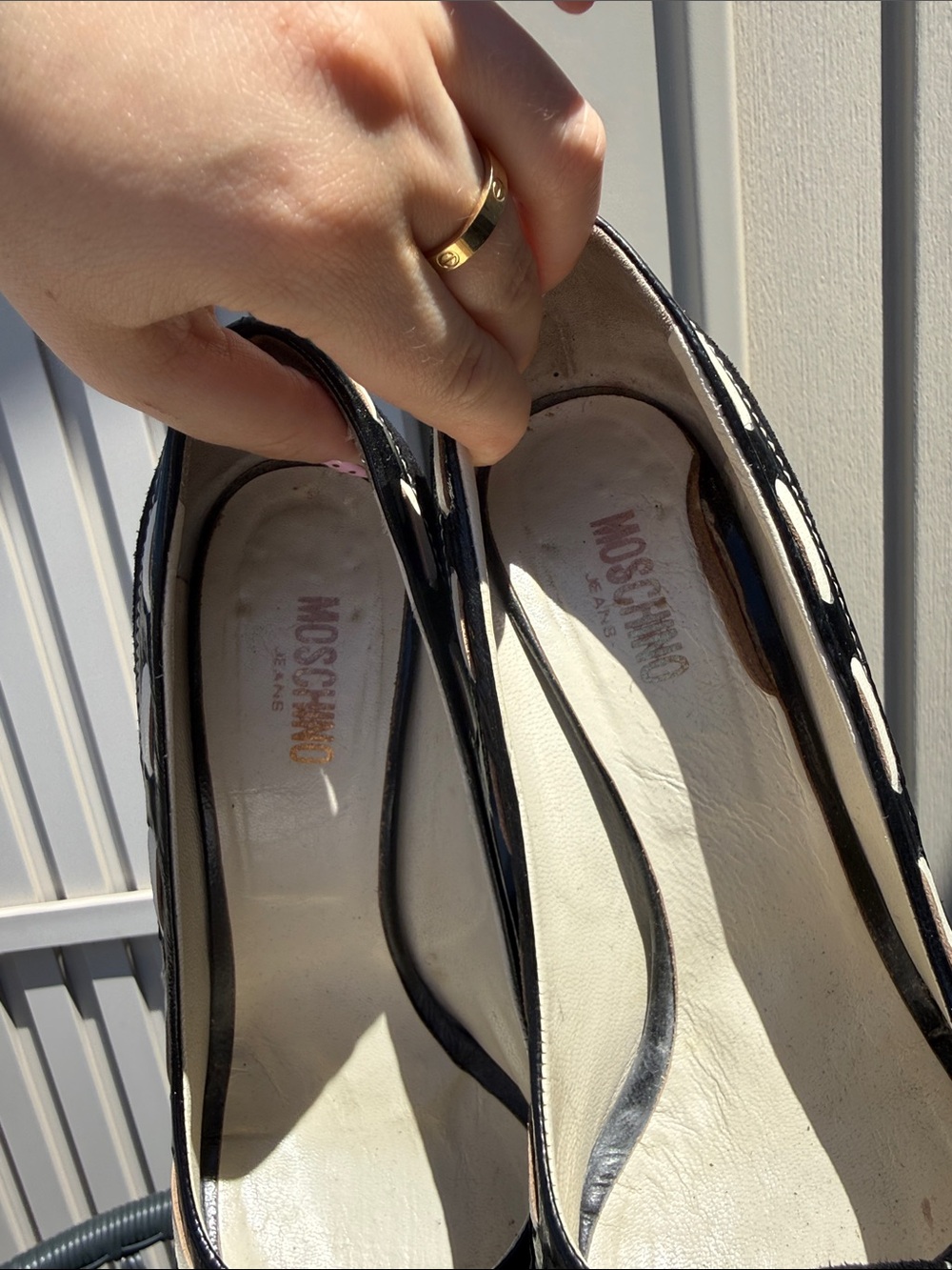 Moschino Jeans Black Suede Peep-Toe Women's Heels with Contrast Trim - Picture 3 of 9